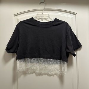 Urban Outfitters Grey Crop Top with Lace Trim